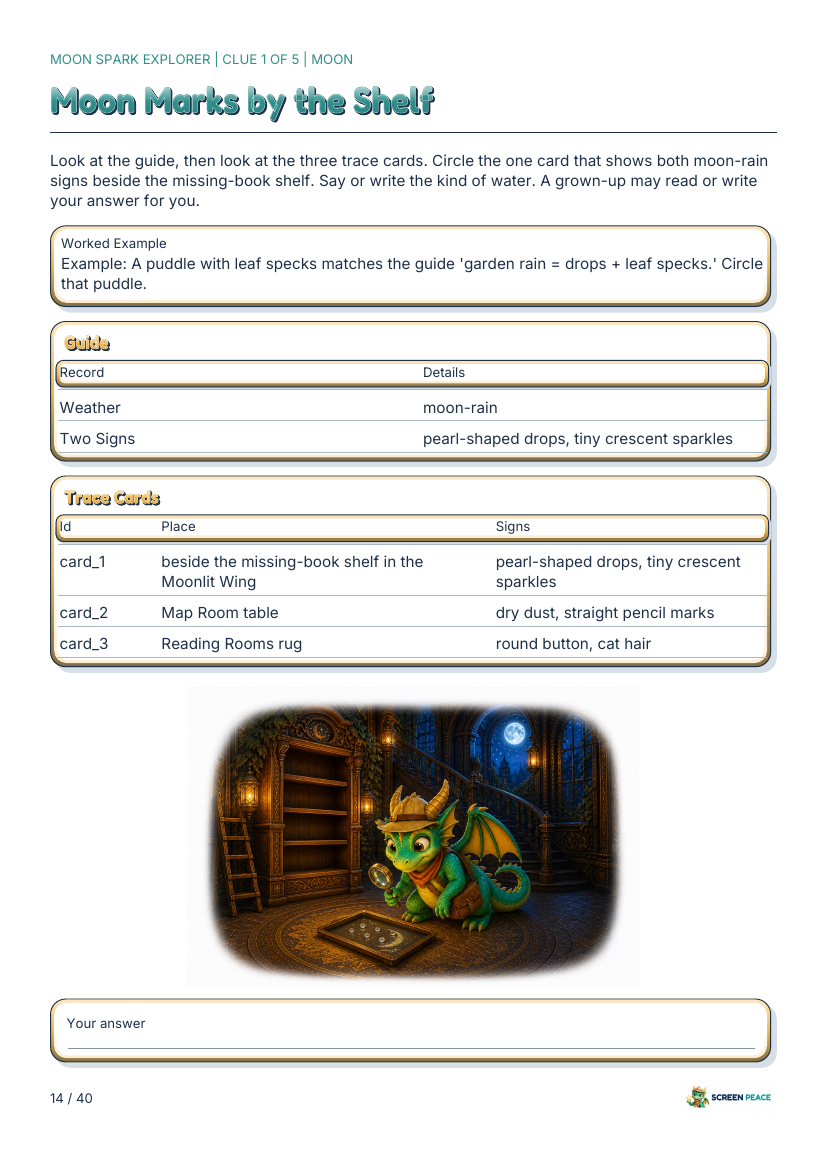 A clue page on the ages 6 to 8 route