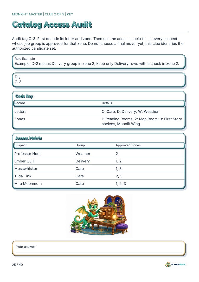 A clue page on the ages 11 to 12 route