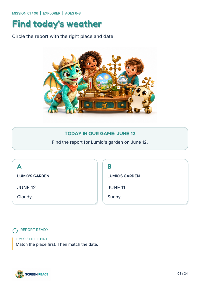Mission one on the ages 6 to 8 route